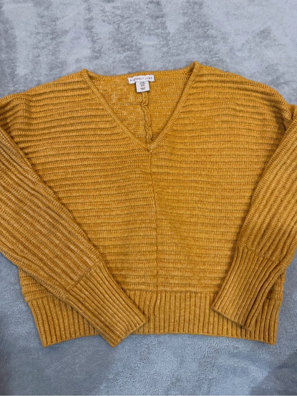 Sincerely Jules Mustard Ribbed V-Neck Sweater